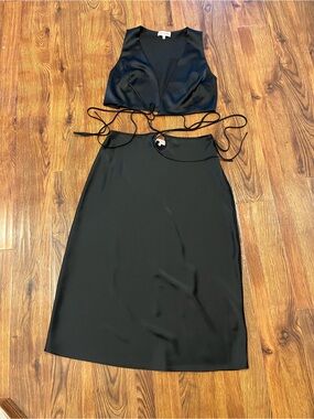 Leyden Black Satin Two-Piece Midi Dress
